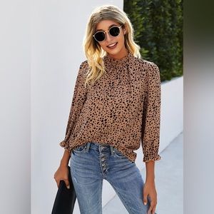 New! Spotted Crew Ruffled Blouse